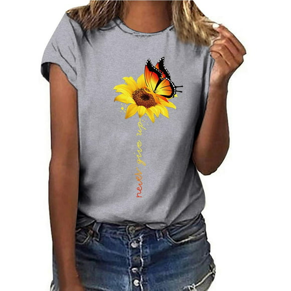 NANTE Top Loose Womens Blouse Let It Be Sunflower Print T-Shirt O Neck Shirts Long Sleeve Tops Womens Clothes Costume Clothing